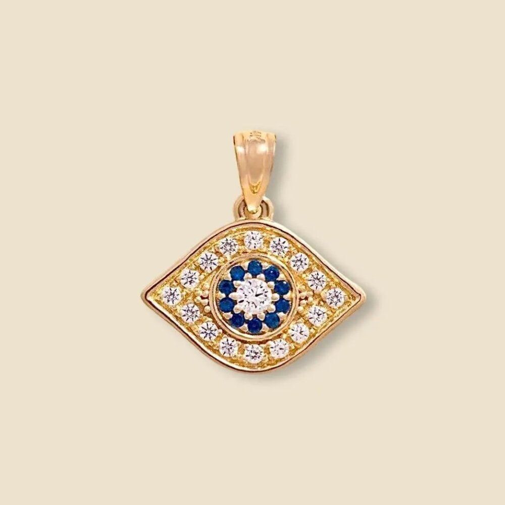 14K Solid Gold Evil Eye Charm Pendant 1.75g
